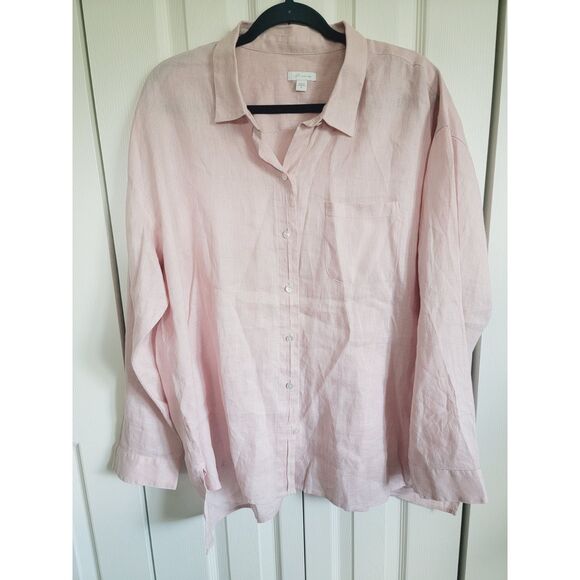 J. Jill XL Love Linen Pale‎ Pink  Tunic Top Blouse Button Front Oversz Pckt - Picture 1 of 7